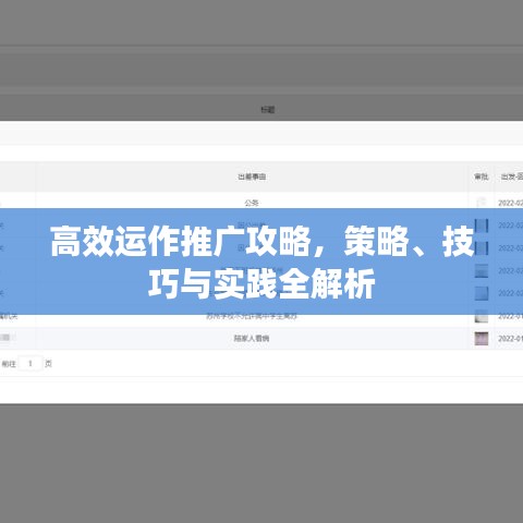 高效运作推广攻略，策略、技巧与实践全解析