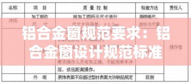 铝合金窗规范要求：铝合金窗设计规范标准 