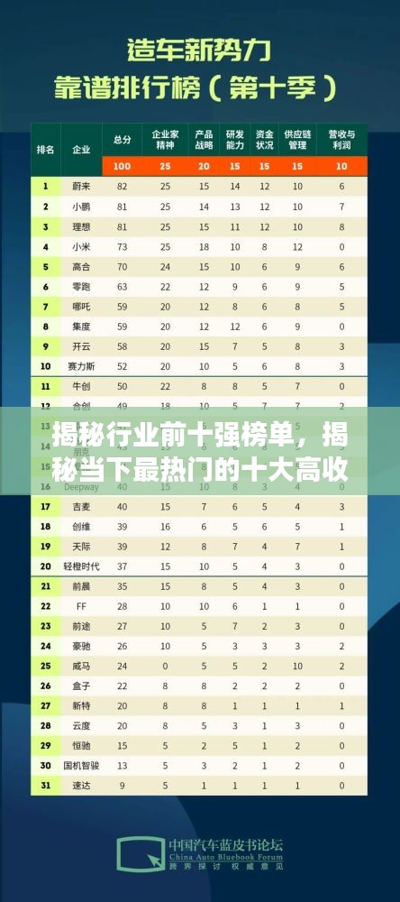 揭秘行业前十强榜单，揭秘当下最热门的十大高收入行业！