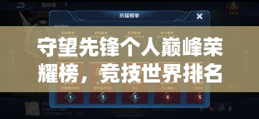 守望先锋个人巅峰荣耀榜，竞技世界排名揭秘！