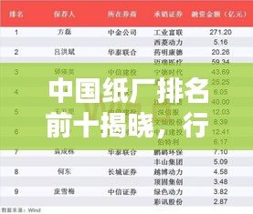 中国纸厂排名前十揭晓，行业巨头榜单揭秘