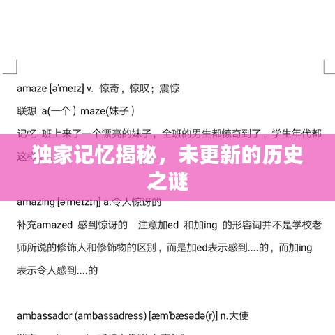 独家记忆揭秘，未更新的历史之谜