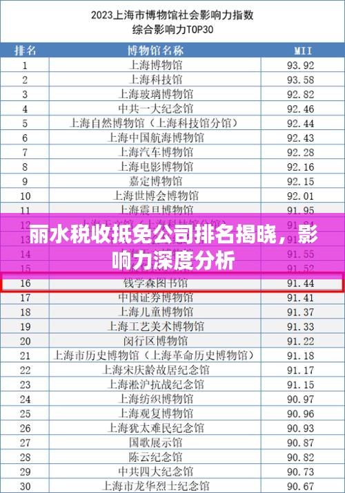 丽水税收抵免公司排名揭晓，影响力深度分析